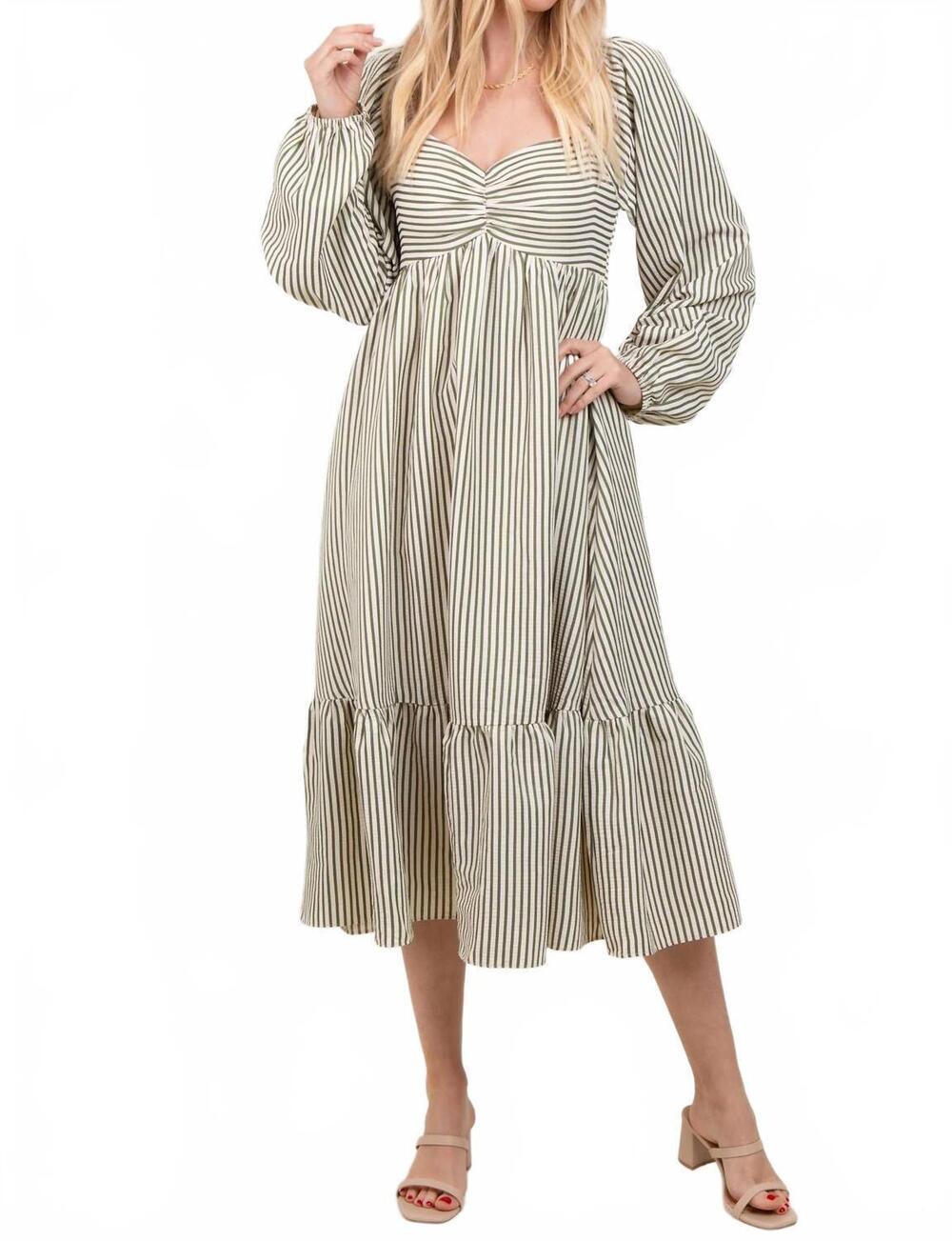 NEW IN FEBRUARY stripe ruched midi dress in olive